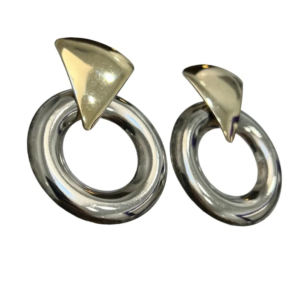VINTAGE 1980'S GOLD & SILVER DOOR KNOCKER EARRINGS